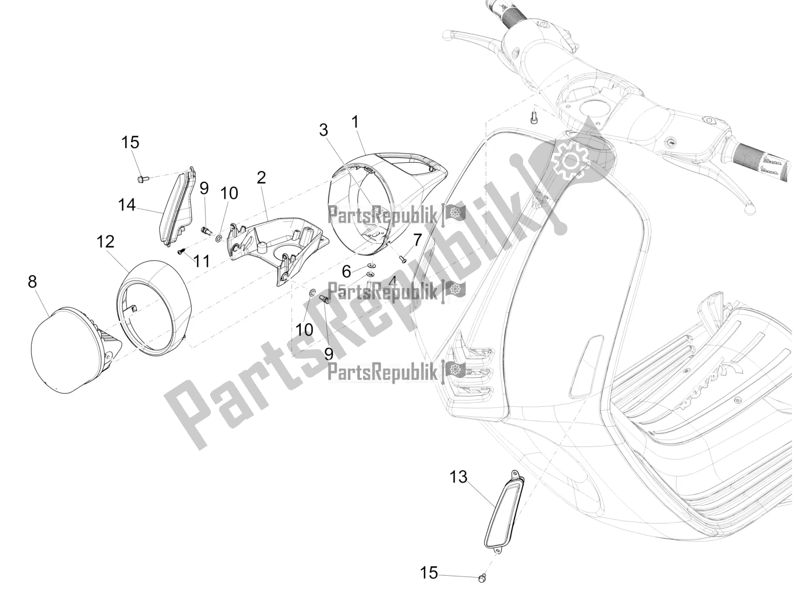Tutte le parti per il Fari Anteriori - Indicatori Di Direzione del Vespa 946 125 4T 3V ABS 2016