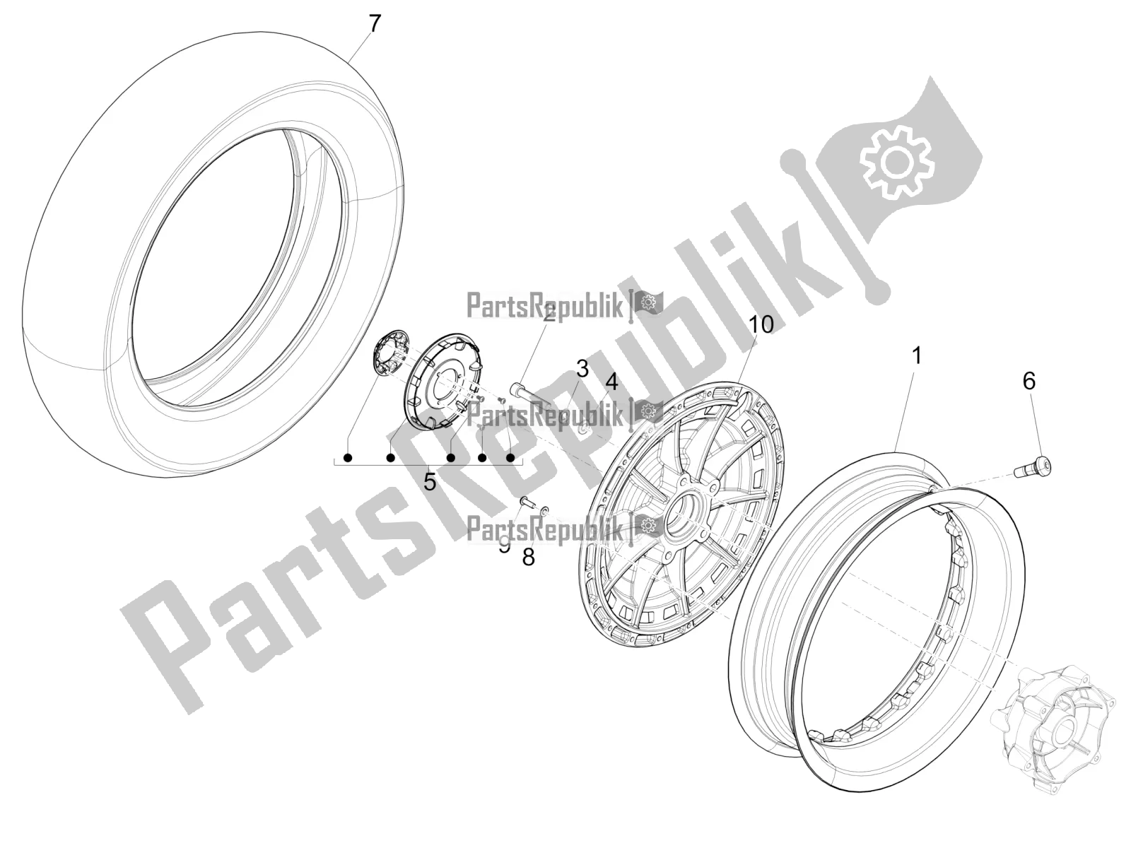 All parts for the Front Wheel of the Vespa 946 125 4T 3V ABS 2016