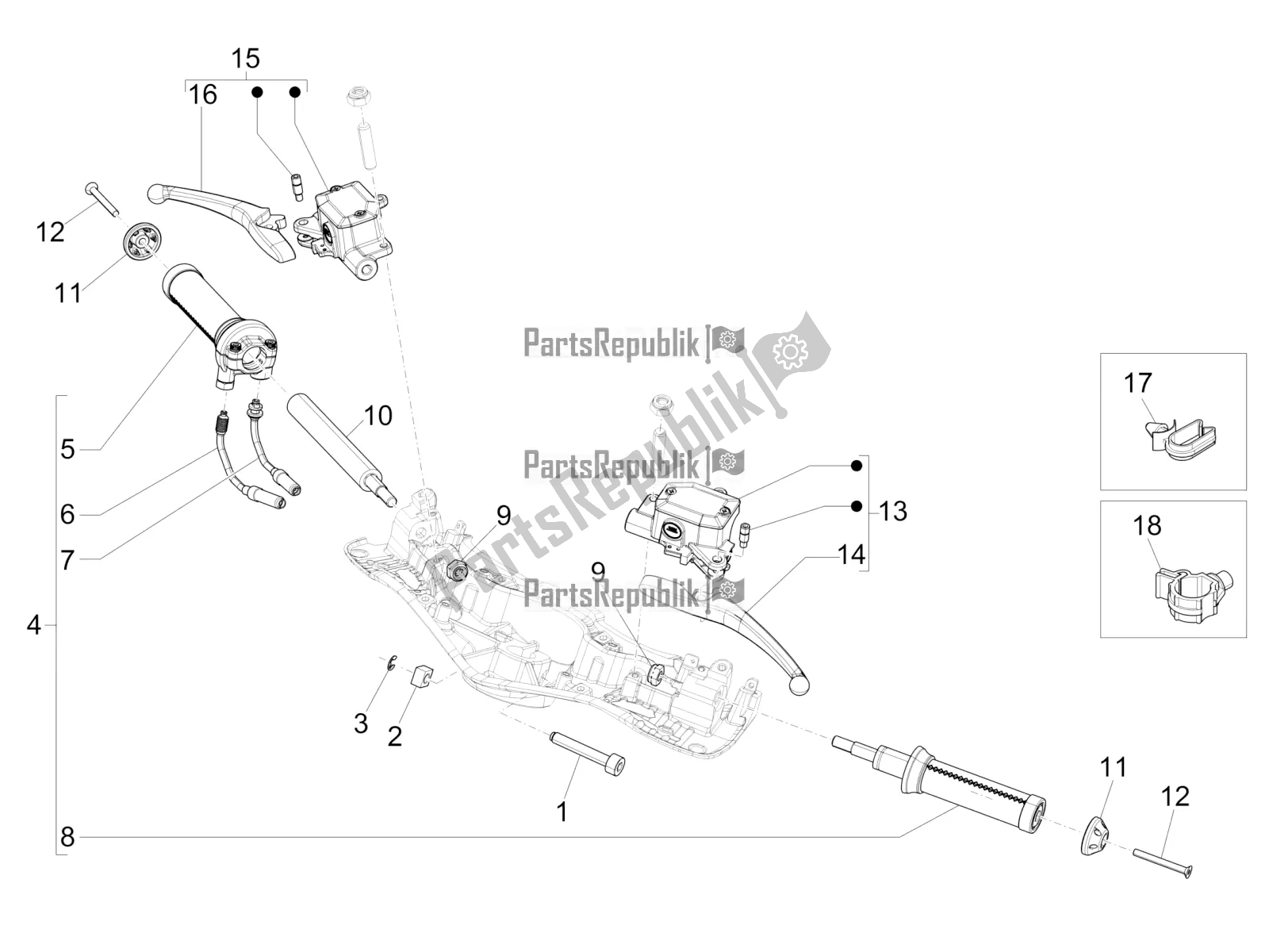 Toutes les pièces pour le Guidon - Master Cil. Du Vespa 946 125 4T 3V ABS 2016