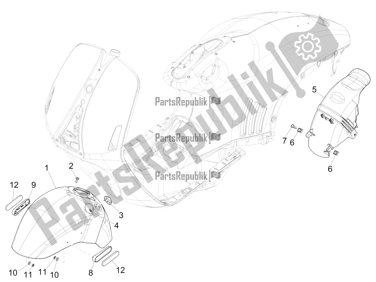 All parts for the Wheel Huosing - Mudguard of the Vespa 946 125 4T 3V ABS 2016