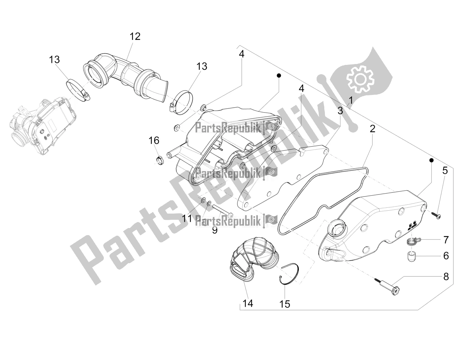 Alle onderdelen voor de Luchtfilter van de Vespa 946 125 4T 3V ABS 2017