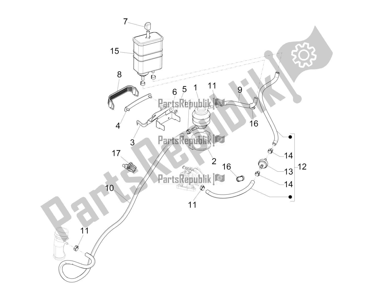 All parts for the Anti-percolation System of the Vespa 946 125 4T 3V ABS 2017