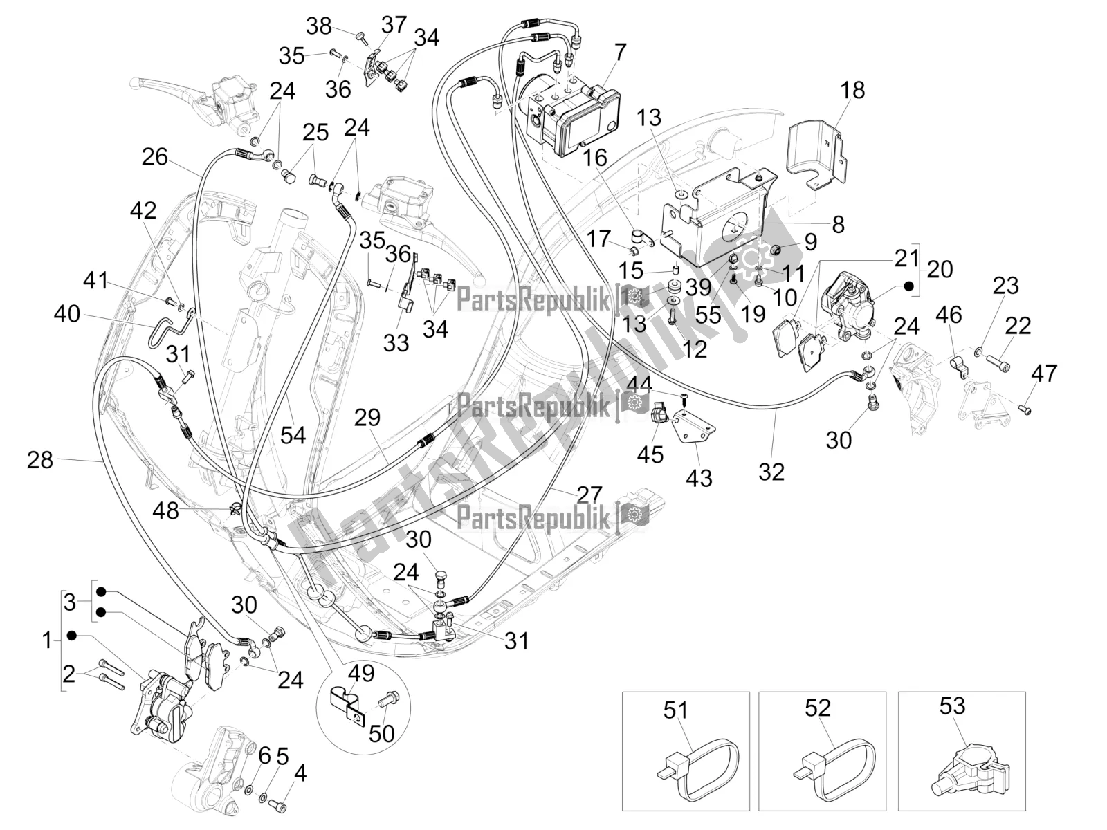 Toutes les pièces pour le Tuyaux De Freins - étriers (abs) du Vespa 946 125 4T 3V ABS 2017