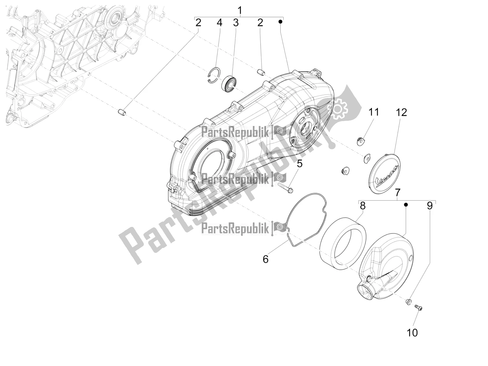 Toutes les pièces pour le Couvercle De Carter - Refroidissement Du Carter du Vespa 946 125 4T 3V ABS 2017