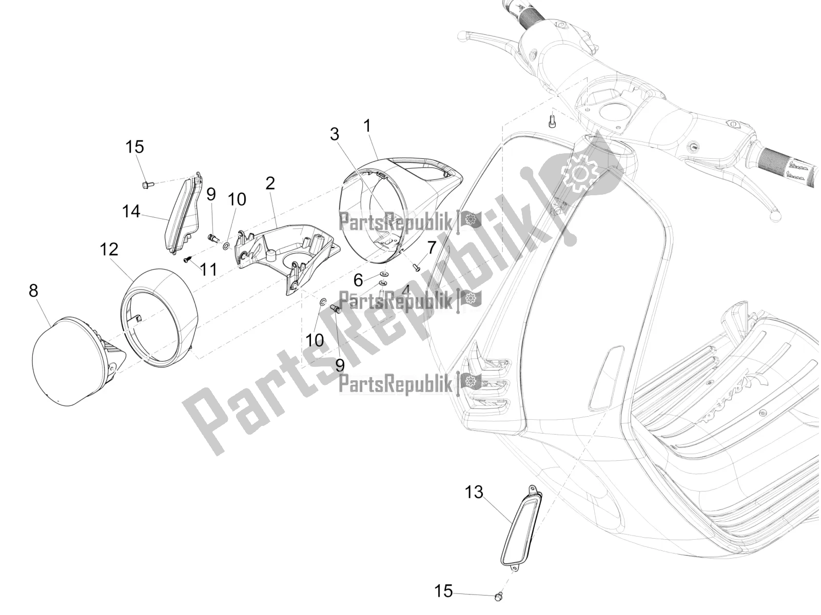 Todas as partes de Faróis Dianteiros - Luzes De Pisca do Vespa 946 125 4T 3V ABS 2017