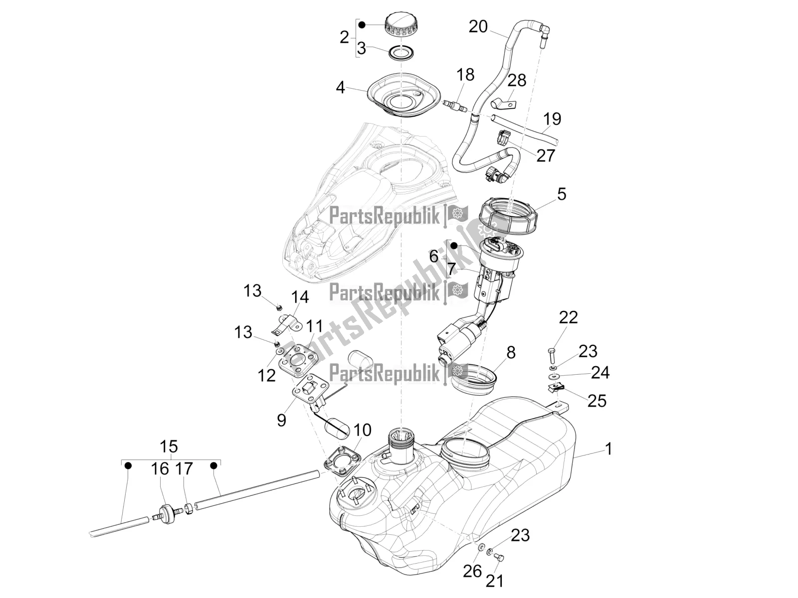 Toutes les pièces pour le Réservoir D'essence du Vespa 946 125 4T 3V ABS 2017