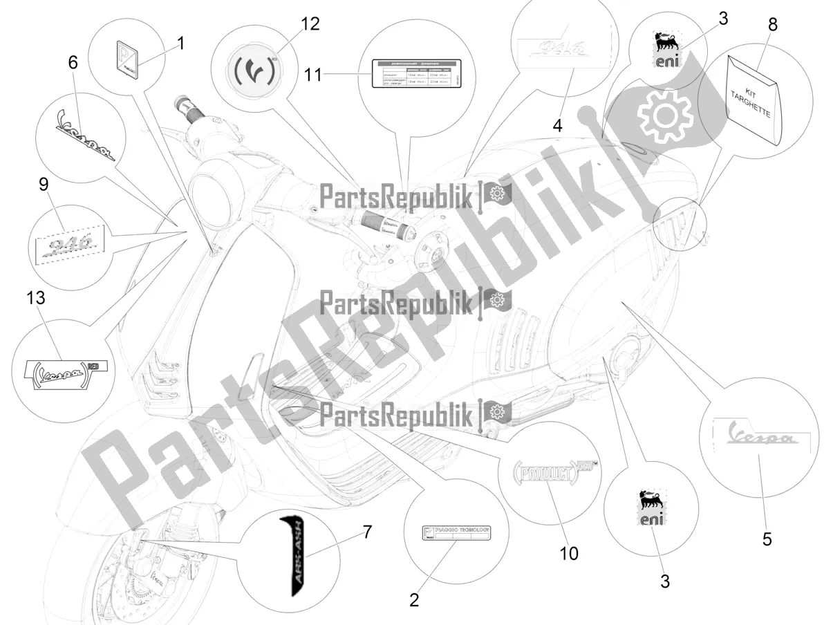 All parts for the Plates - Emblems of the Vespa 946 125 4T 3V ABS 2017