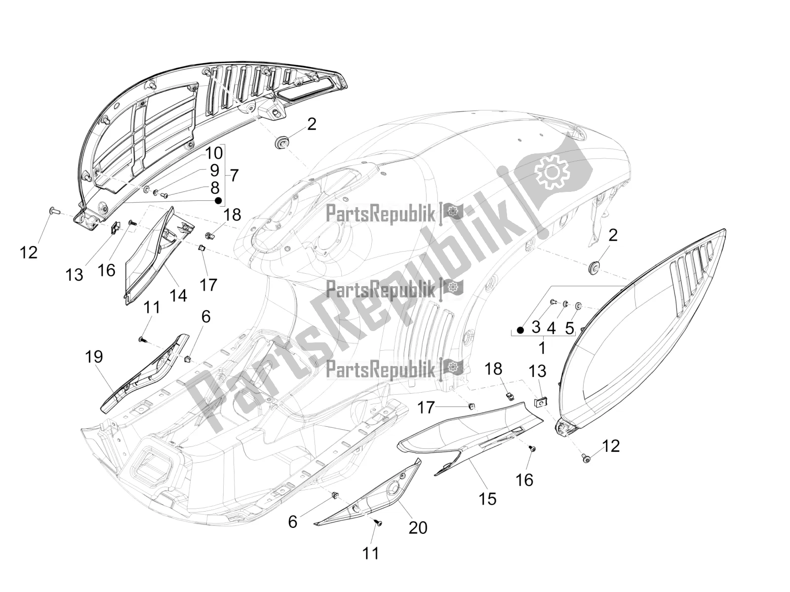 Toutes les pièces pour le Couvercle Latéral - Spoiler du Vespa 946 125 4T 3V ABS 2017