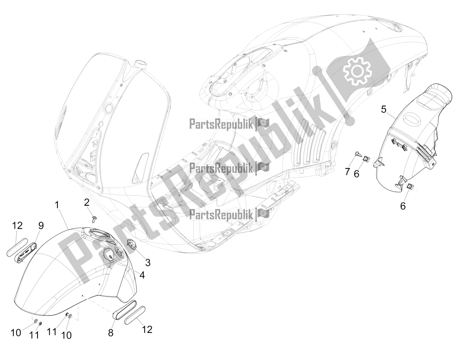 All parts for the Wheel Huosing - Mudguard of the Vespa 946 125 4T 3V ABS 2017
