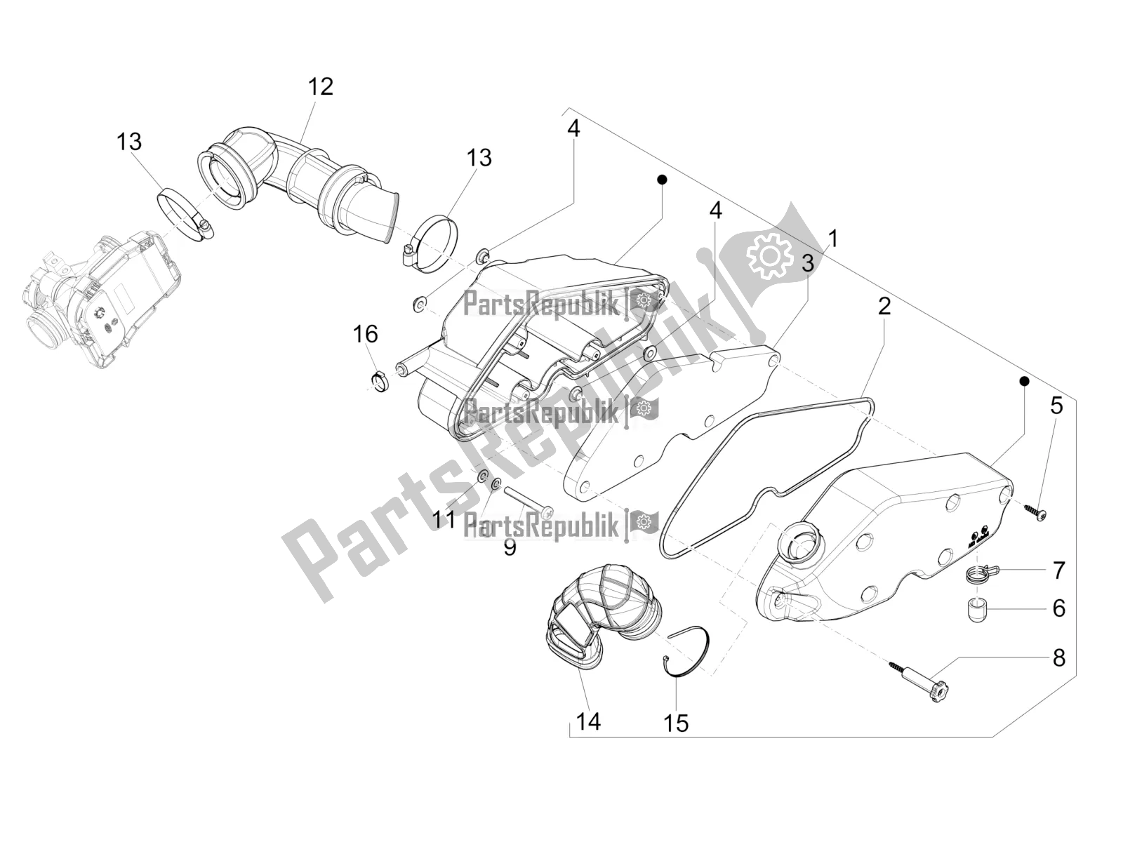 Tutte le parti per il Filtro Dell'aria del Vespa 946 125 4T 3V ABS 2018