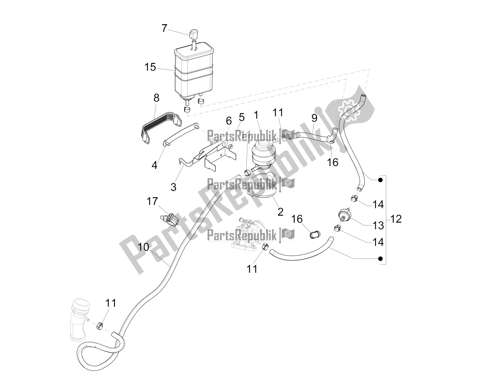All parts for the Anti-percolation System of the Vespa 946 125 4T 3V ABS 2018