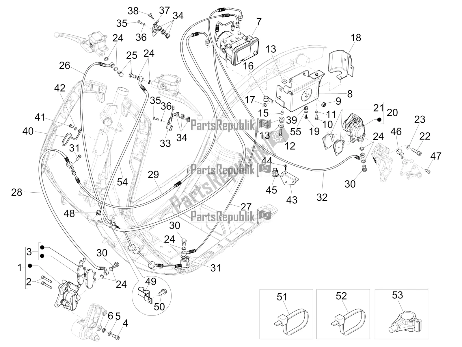 Toutes les pièces pour le Tuyaux De Freins - étriers (abs) du Vespa 946 125 4T 3V ABS 2018