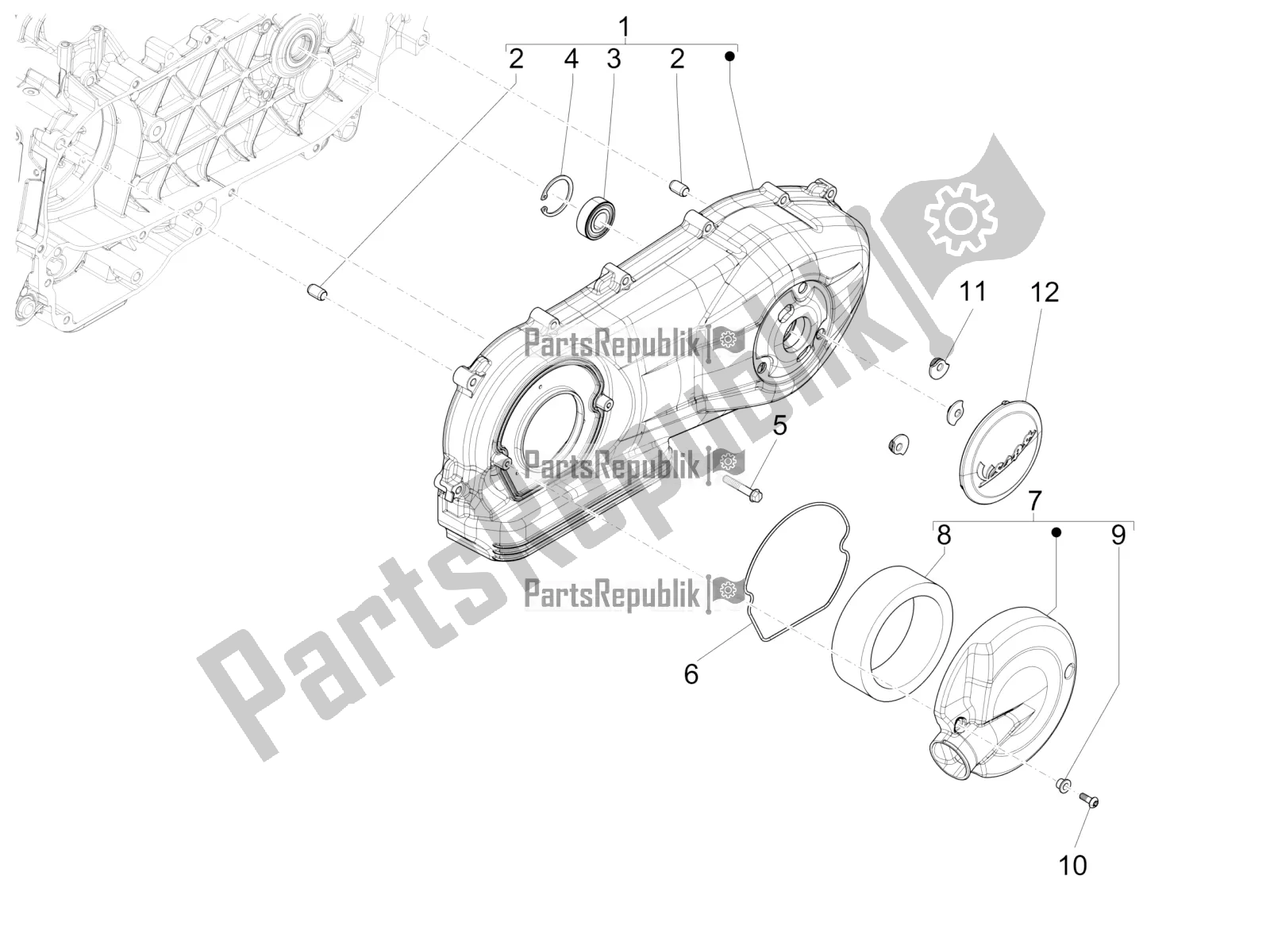 Toutes les pièces pour le Couvercle De Carter - Refroidissement Du Carter du Vespa 946 125 4T 3V ABS 2018