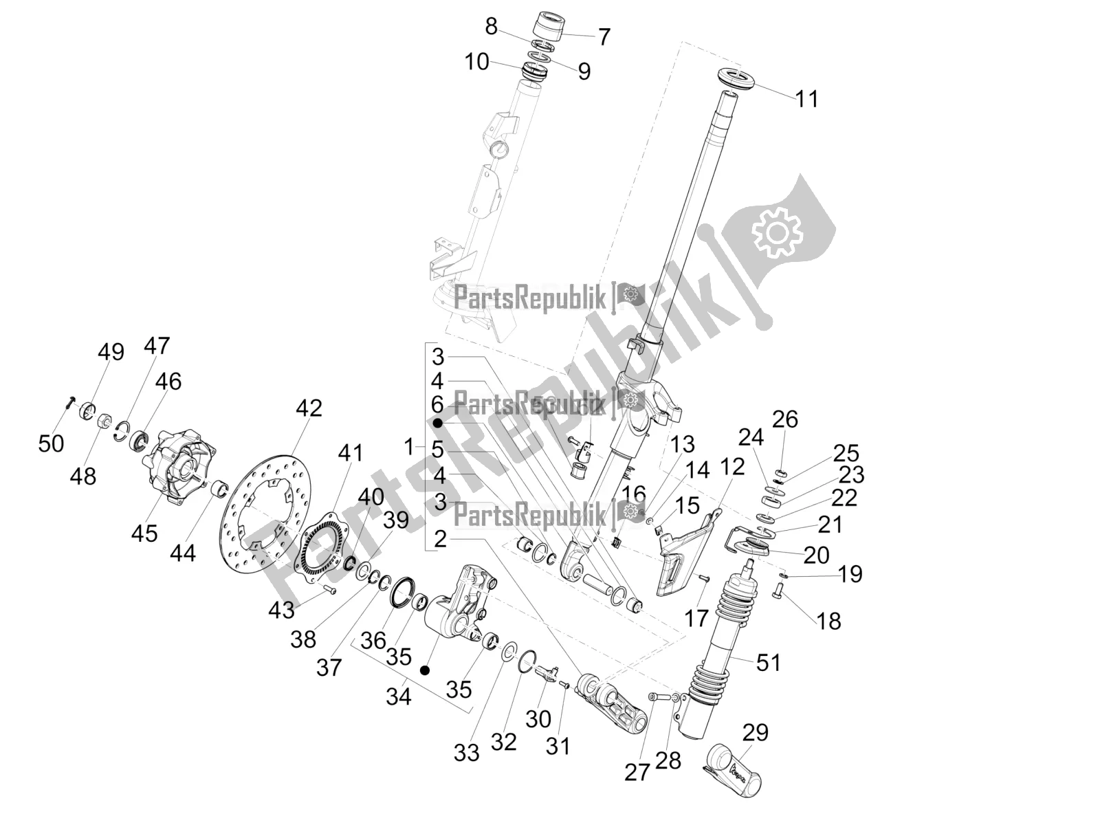 Toutes les pièces pour le Fourche / Tube De Direction - Palier De Direction du Vespa 946 125 4T 3V ABS 2018