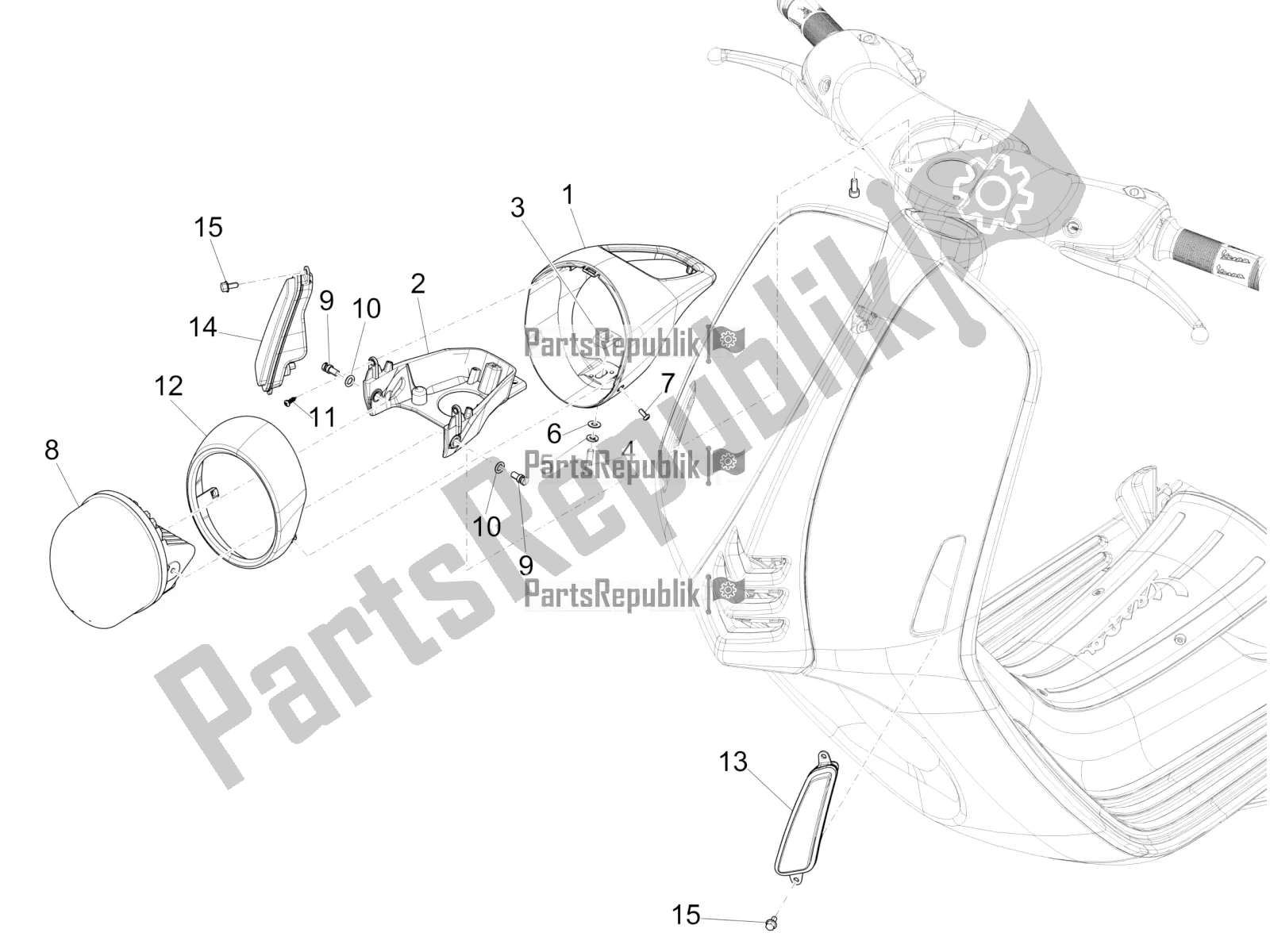 Alle onderdelen voor de Koplampen - Richtingaanwijzers van de Vespa 946 125 4T 3V ABS 2018