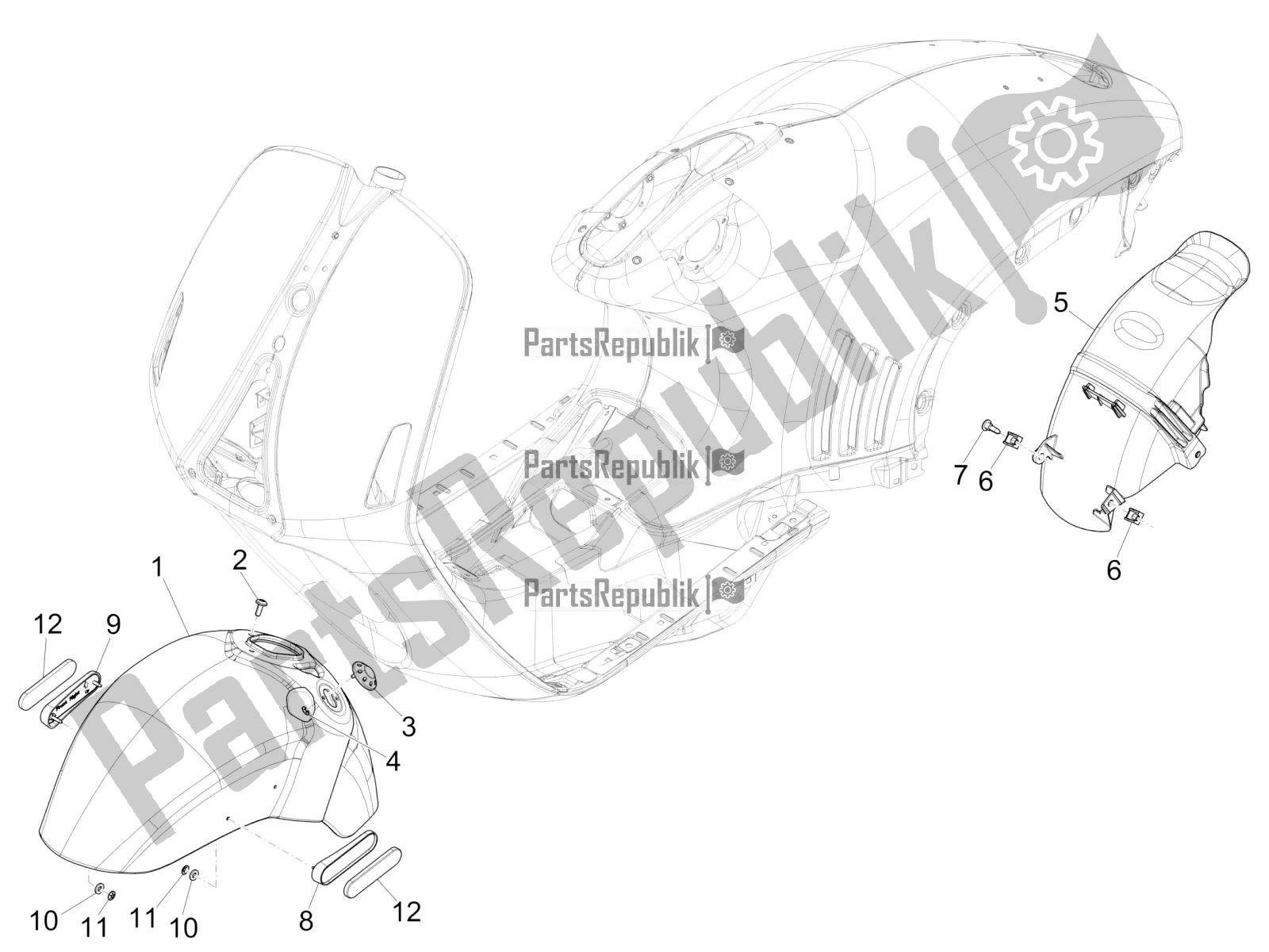 Toutes les pièces pour le Logement De Roue - Garde-boue du Vespa 946 125 4T 3V ABS 2018