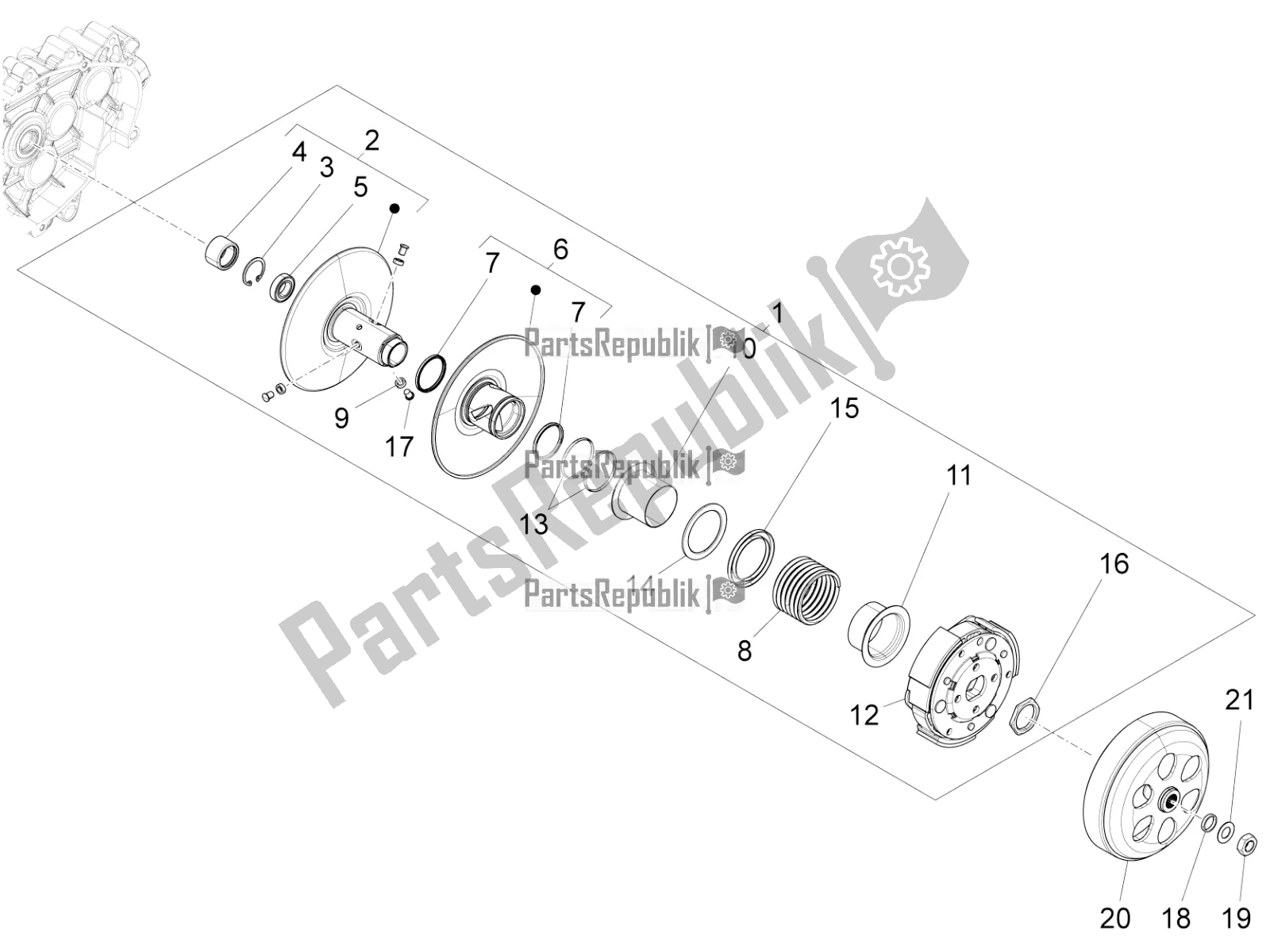 All parts for the Driven Pulley of the Vespa 946 125 4T 3V ABS-Armani 2016
