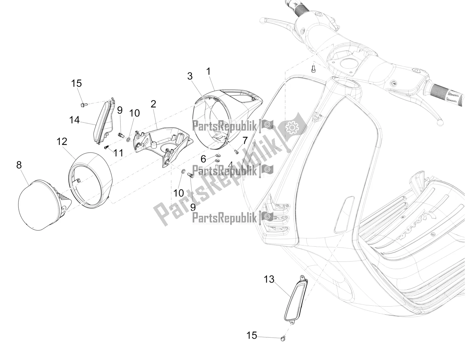 Toutes les pièces pour le Phares Avant - Clignotants du Vespa 946 125 4T 3V ABS-Armani 2016