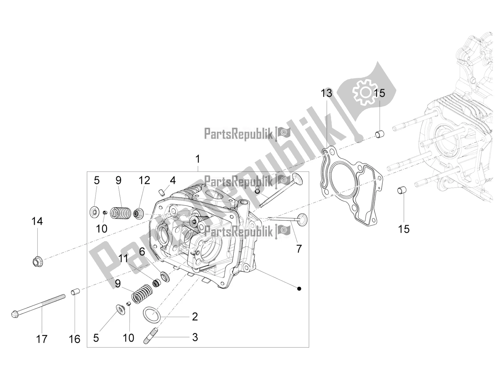 All parts for the Head Unit - Valve of the Vespa 946 125 4T 3V ABS-Armani 2016