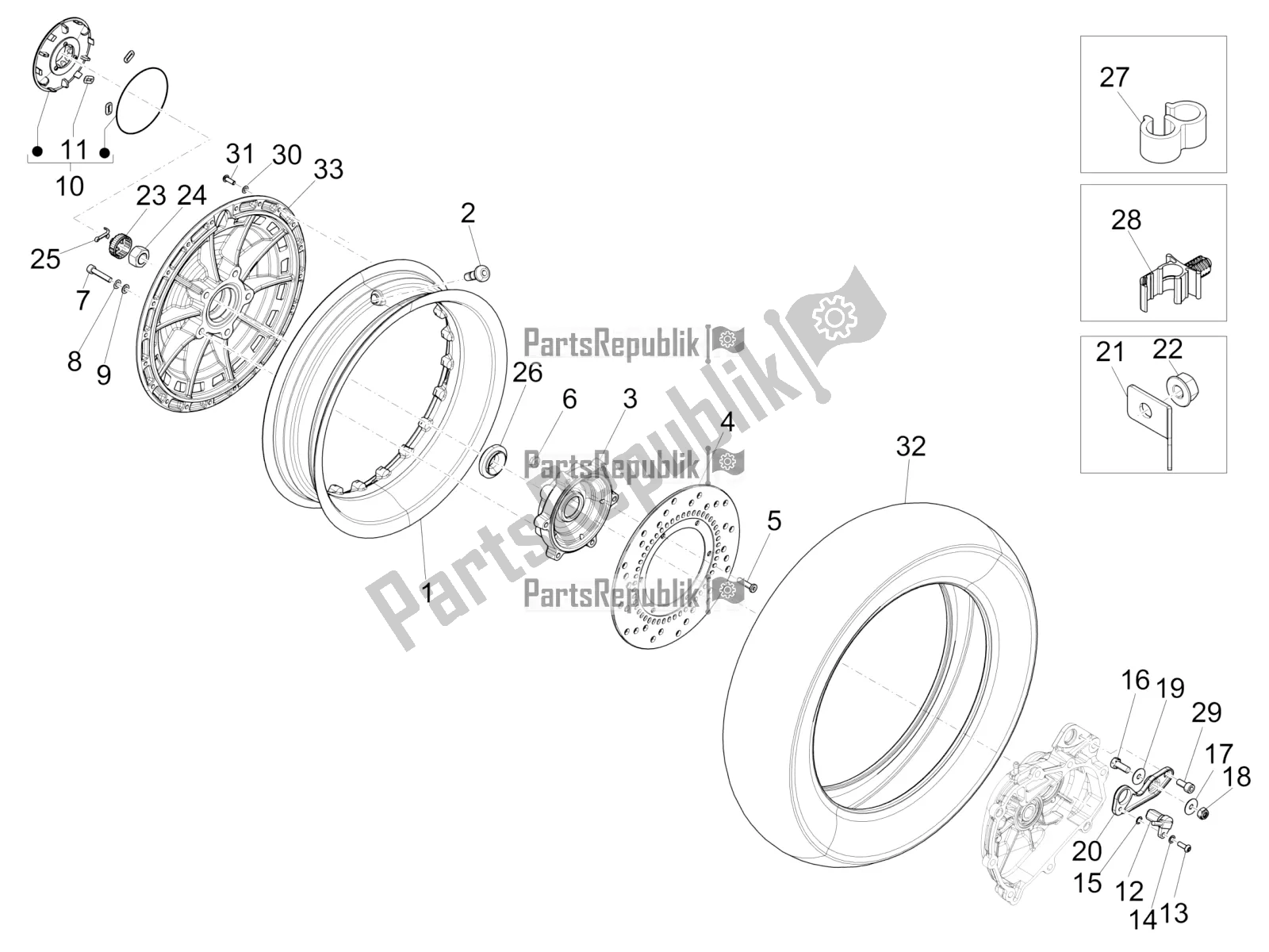 Toutes les pièces pour le Roue Arrière du Vespa 946 125 4T 3V ABS-Armani 2016