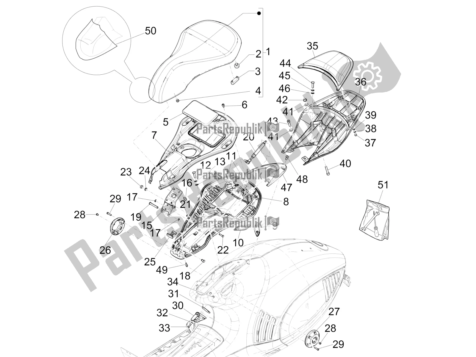 Tutte le parti per il Sella / Sedili del Vespa 946 125 4T 3V ABS-Armani 2016