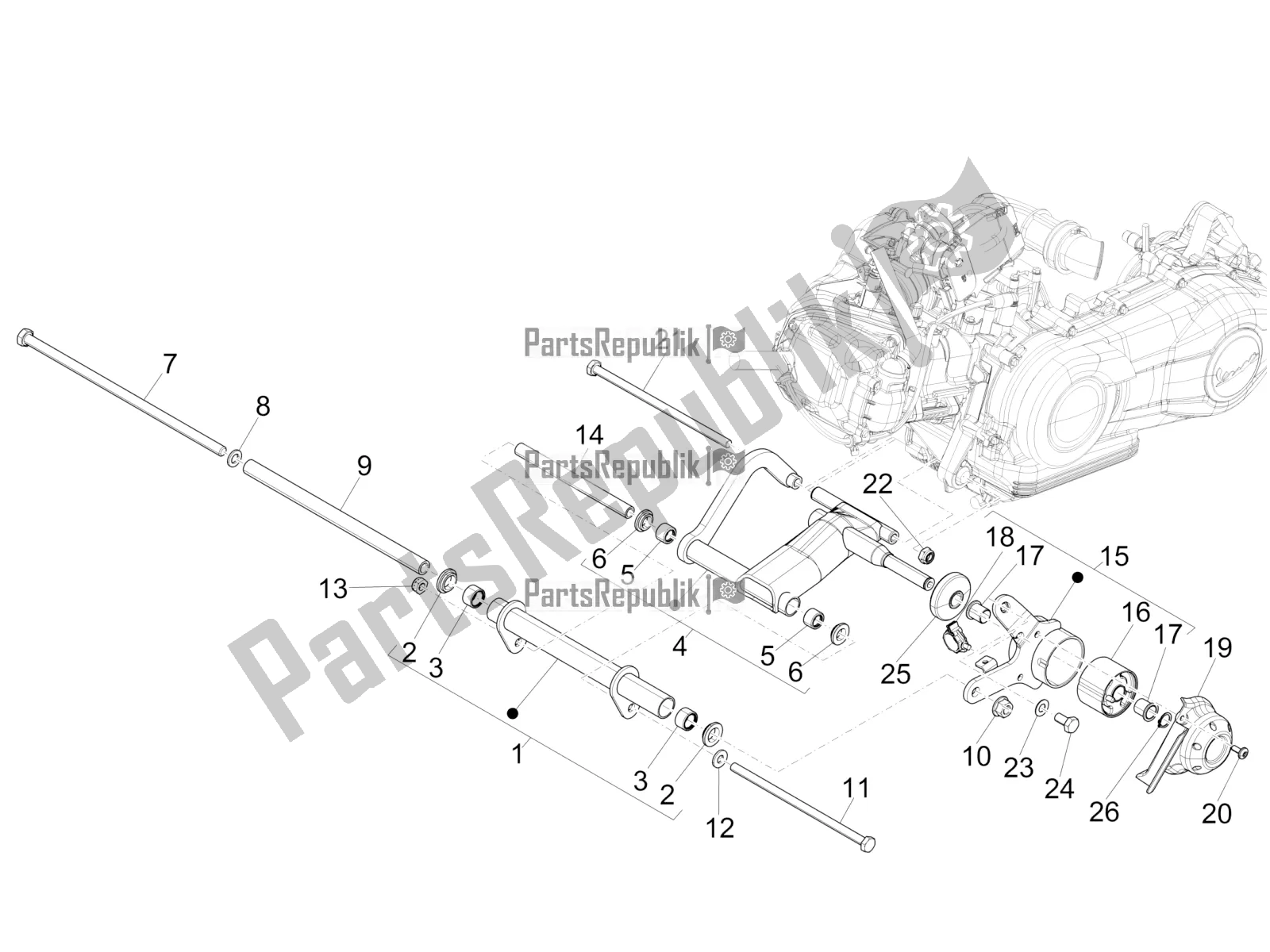 Tutte le parti per il Braccio Oscillante del Vespa 946 125 4T 3V ABS-Armani 2016