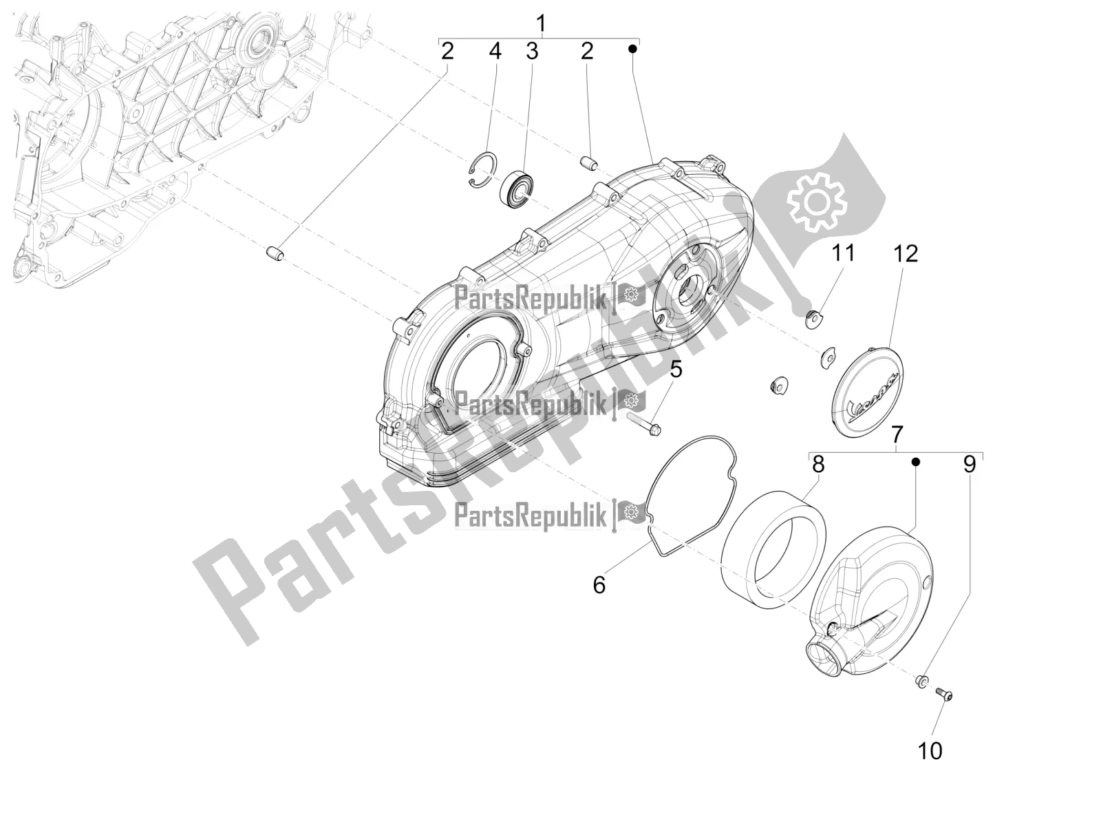 Tutte le parti per il Coperchio Del Carter - Raffreddamento Del Carter del Vespa 946 125 4T 3V ABS-Armani 2017