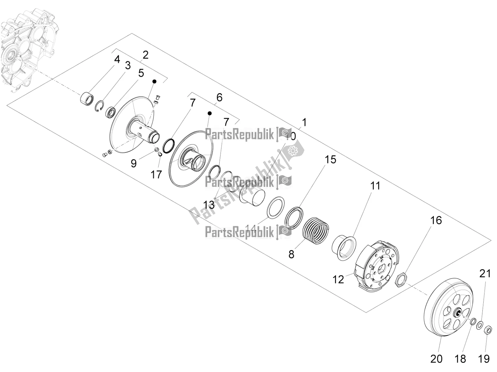 All parts for the Driven Pulley of the Vespa 946 125 4T 3V ABS-Armani 2017