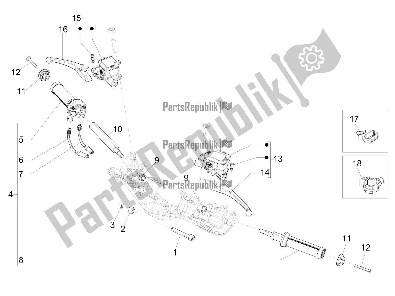 Todas las partes para Manillar - Master Cil. De Vespa 946 125 4T 3V ABS-Armani 2017