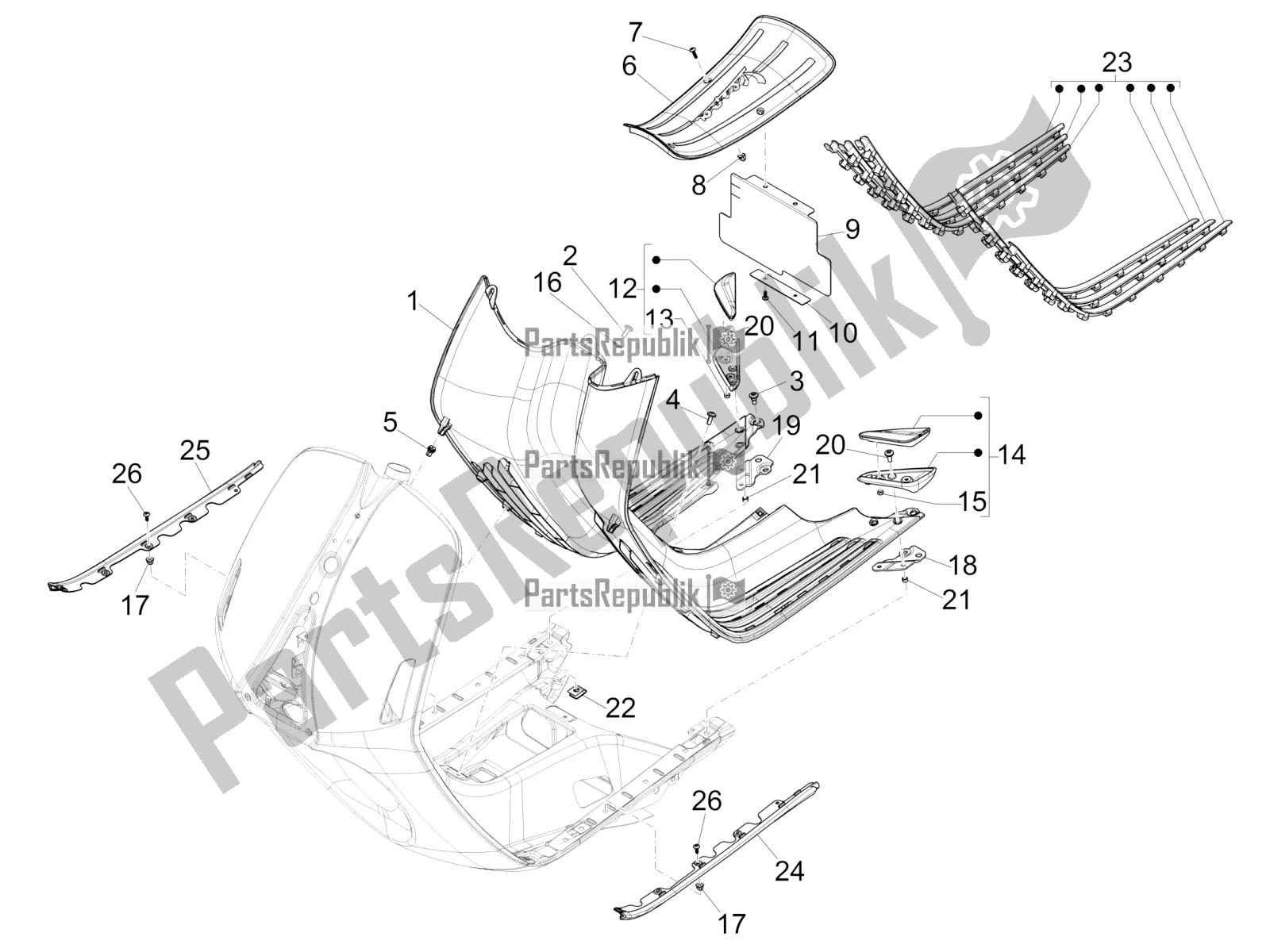 Toutes les pièces pour le Housse Centrale - Repose-pieds du Vespa 946 125 ABS CD 2021