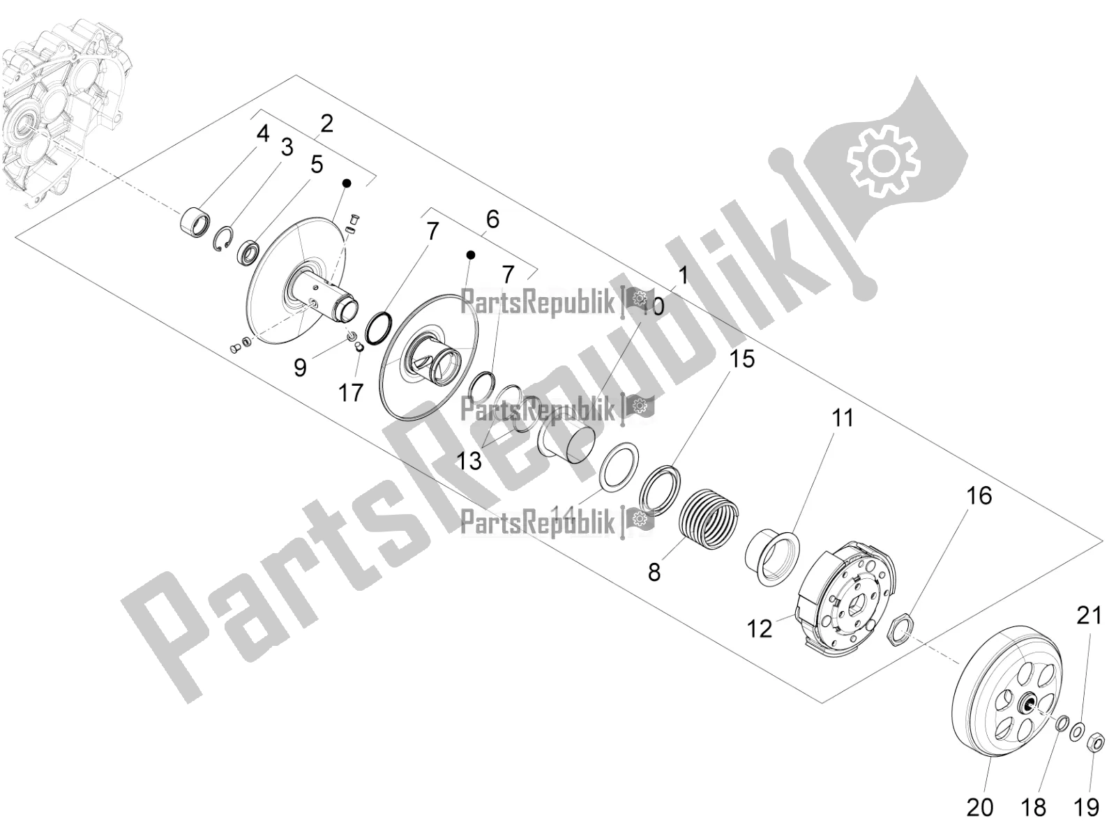 All parts for the Driven Pulley of the Vespa 946 125 ABS CD 2021