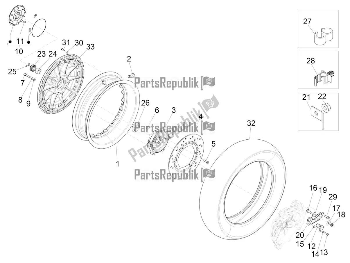 All parts for the Rear Wheel of the Vespa 946 125 ABS CD 2021