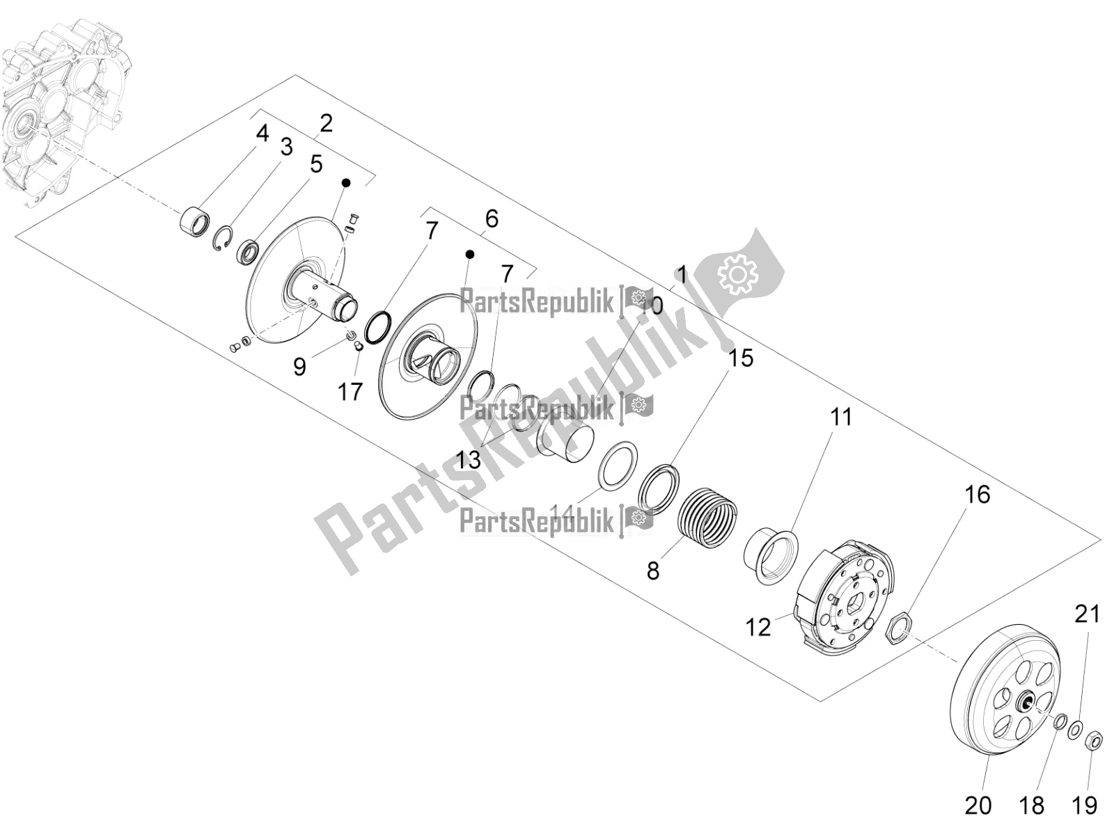 All parts for the Driven Pulley of the Vespa 946 125 ABS CD 2022