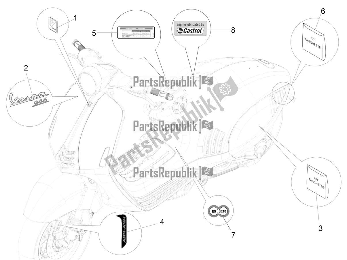 All parts for the Plates - Emblems of the Vespa 946 125 ABS CD 2022