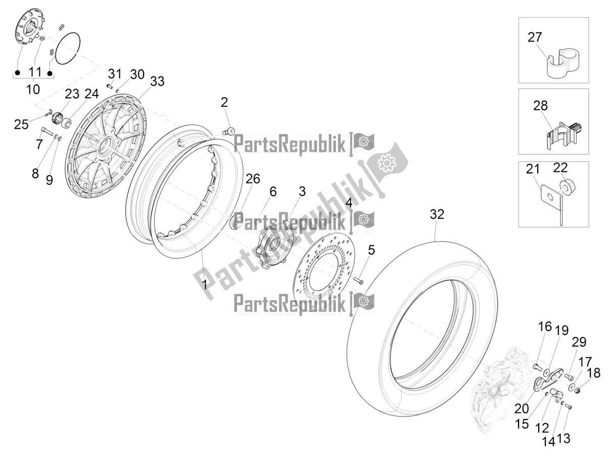 All parts for the Rear Wheel of the Vespa 946 125 ABS CD 2022
