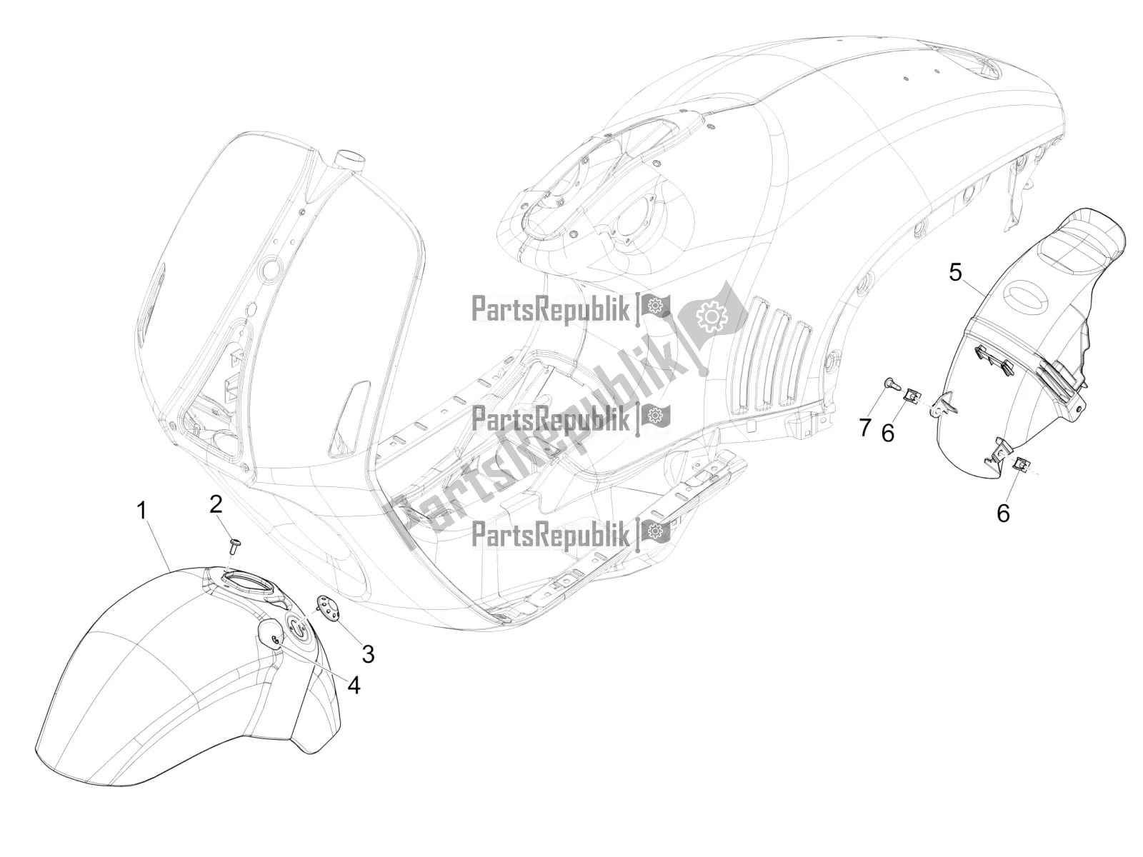 All parts for the Wheel Huosing - Mudguard of the Vespa 946 125 ABS CD 2022