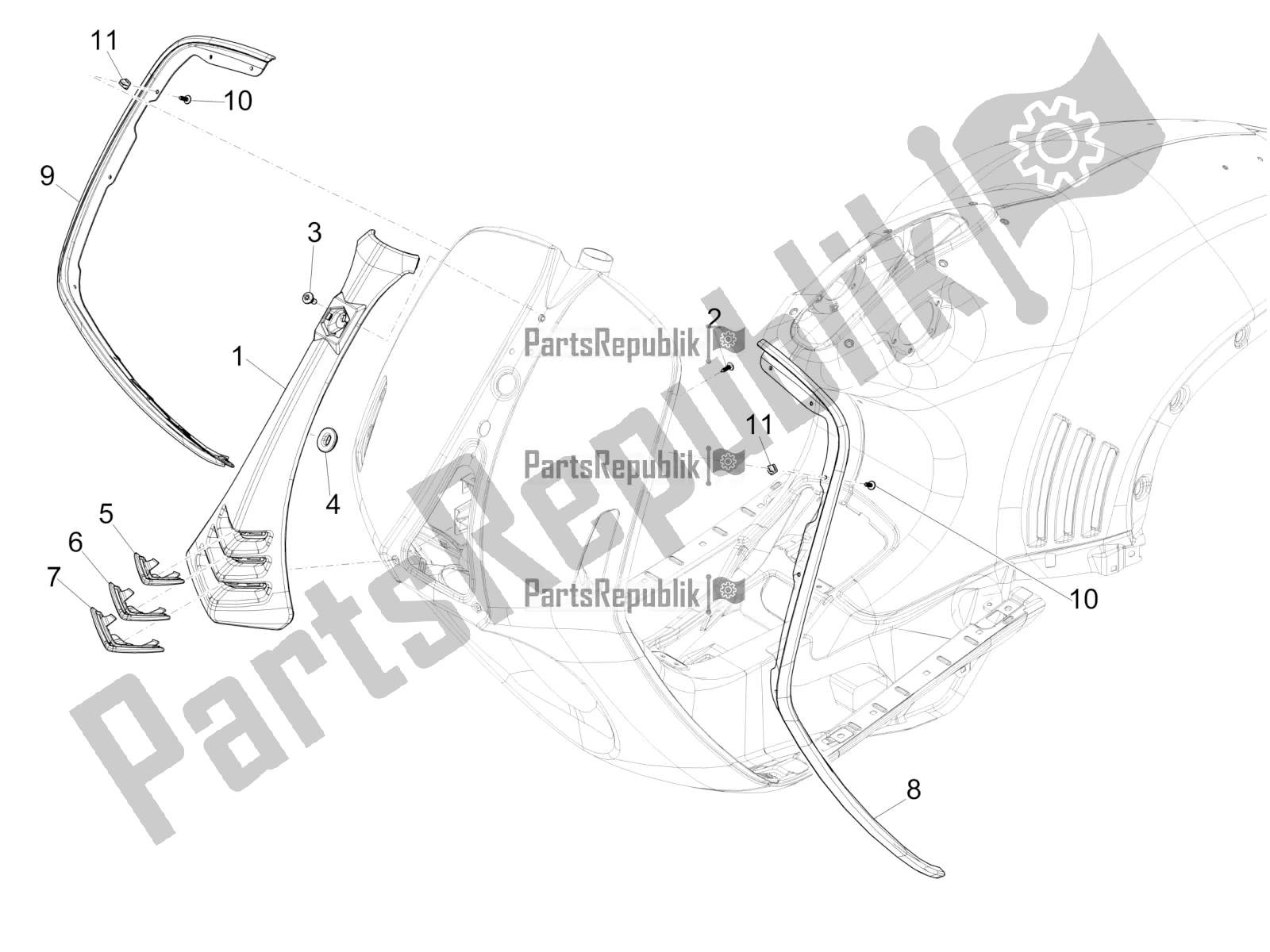 Todas las partes para Escudo Delantero de Vespa 946 150 4 STR / Red 2019