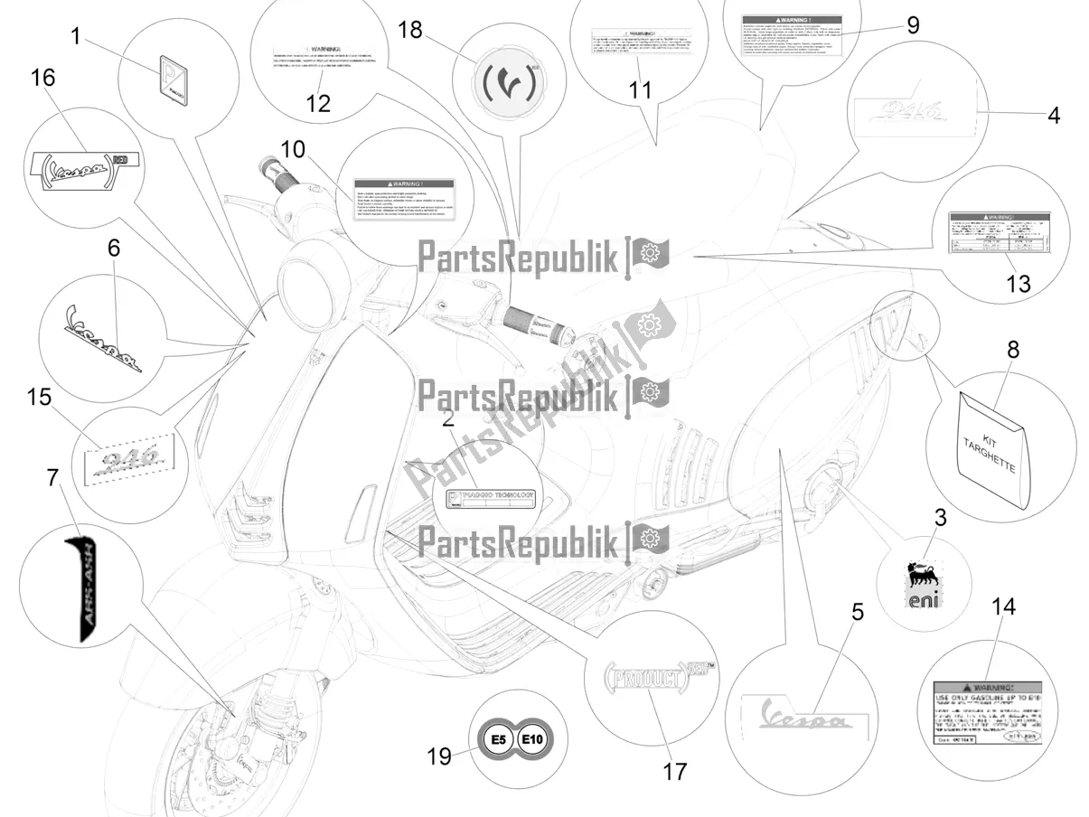 Toutes les pièces pour le Plaques - Emblèmes du Vespa 946 150 4 STR / Red 2019