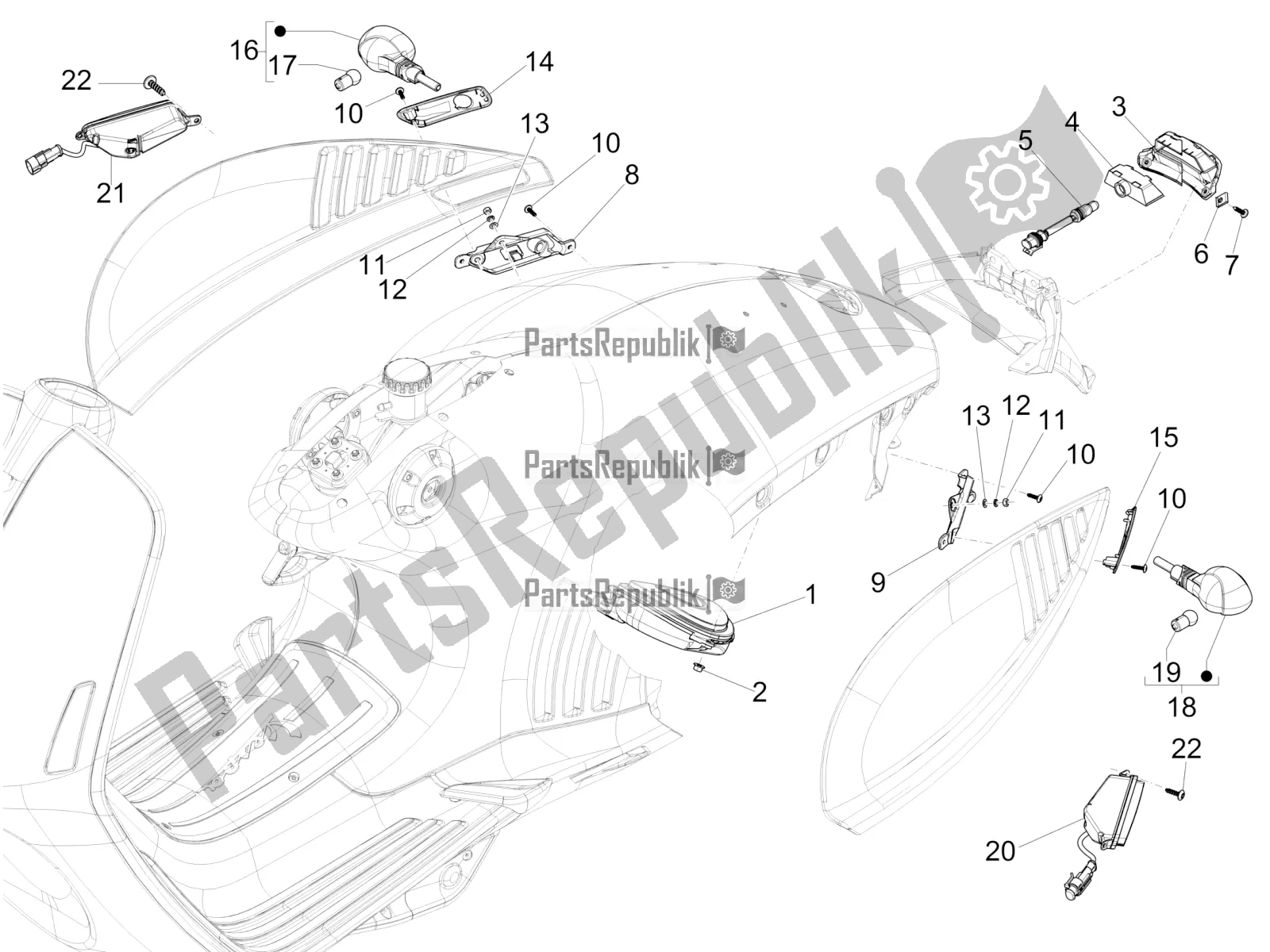 All parts for the Rear Headlamps - Turn Signal Lamps of the Vespa 946 150 4 STR / Red 2019