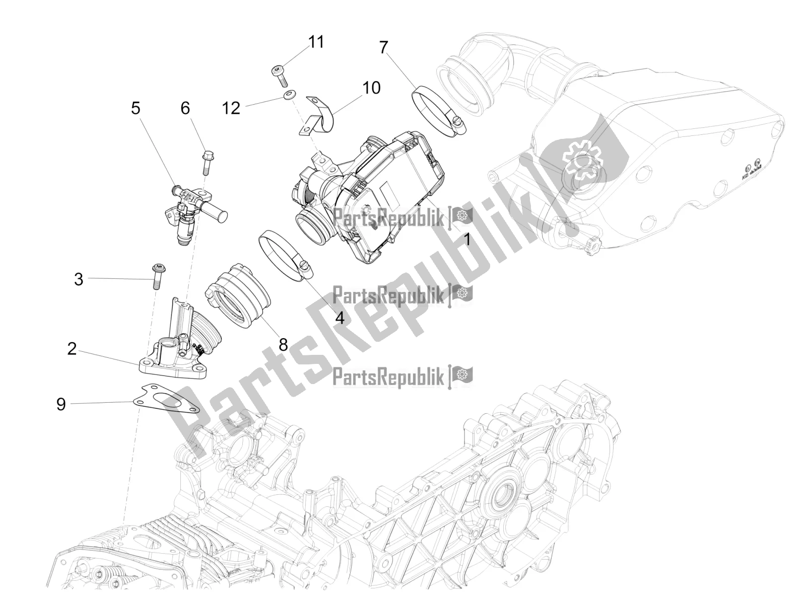 Todas as partes de Throttle Body - Injector - Induction Joint do Vespa 946 150 4 STR / Red 2019