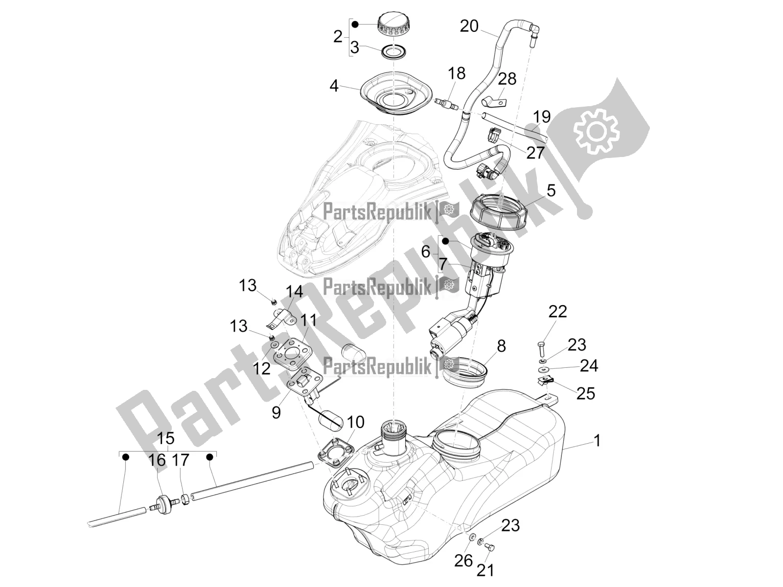 Todas las partes para Depósito De Combustible de Vespa 946 150 4 STR / Red 2020