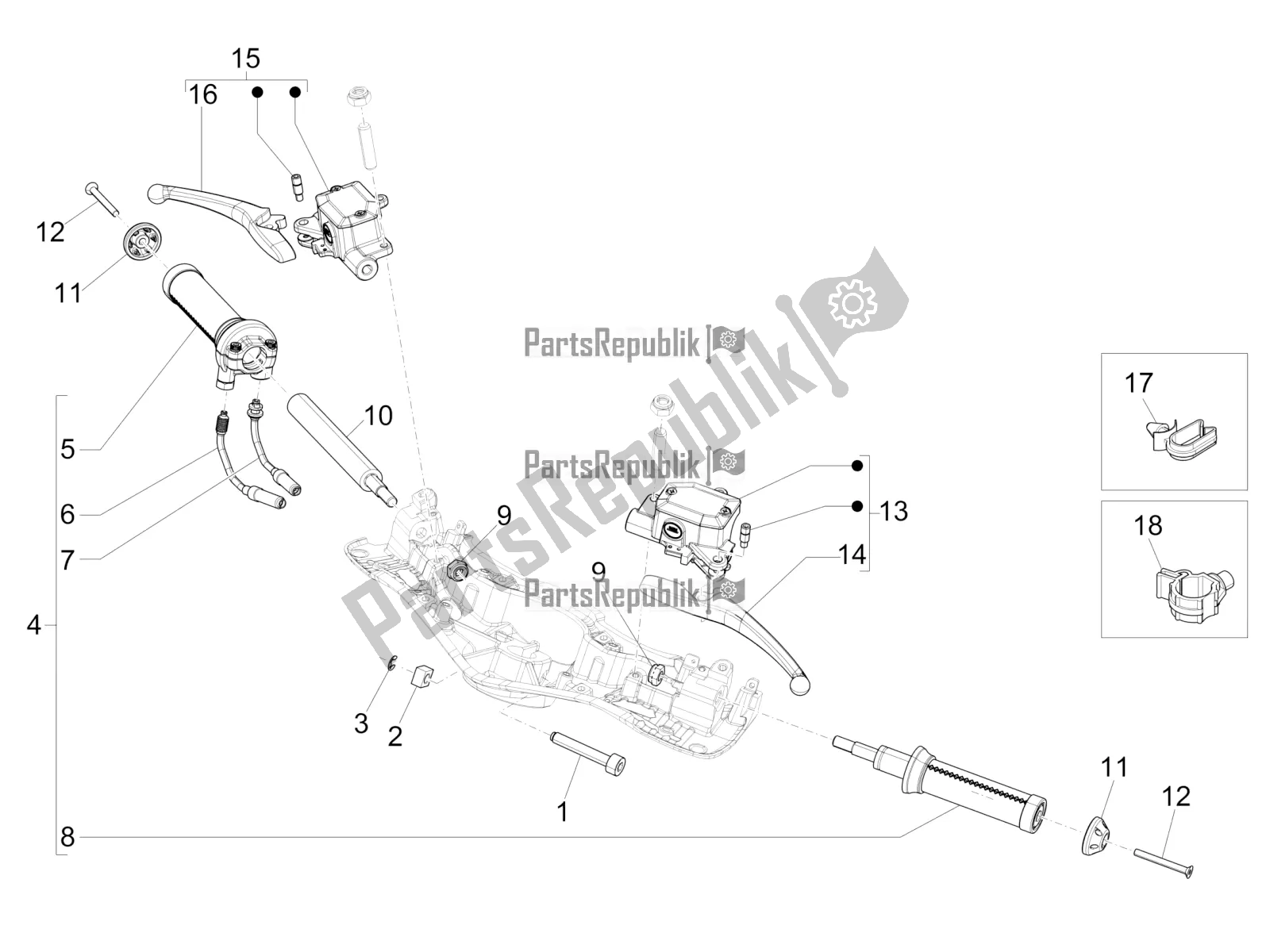 Todas las partes para Manillar - Master Cil. De Vespa 946 150 4 STR / Red 2020