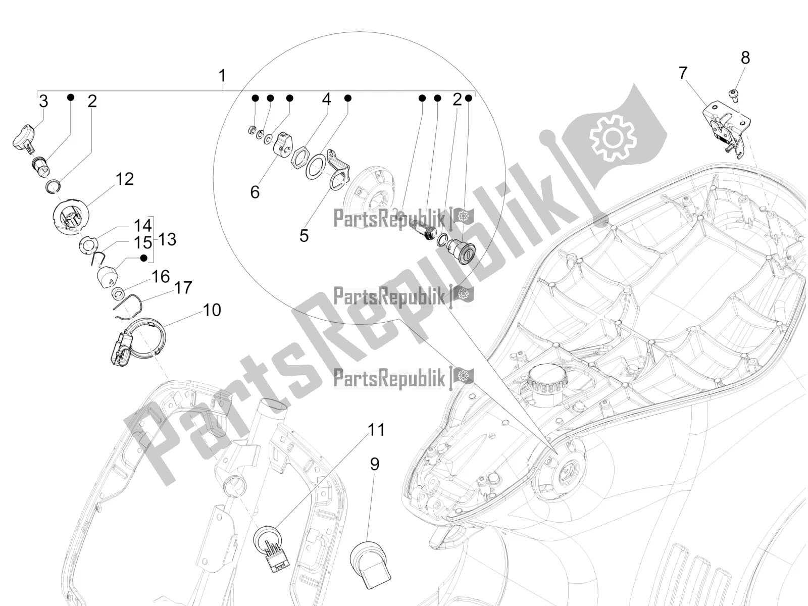 All parts for the Locks of the Vespa 946 150 4 STR / Red 2020