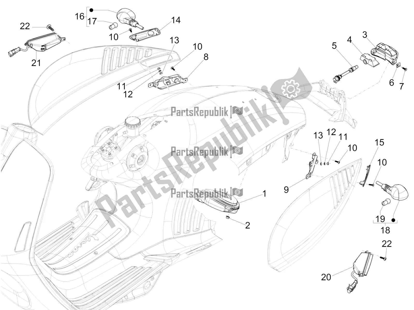 Todas las partes para Faros Traseros - Luces Intermitentes de Vespa 946 150 4 STR / Red 2020