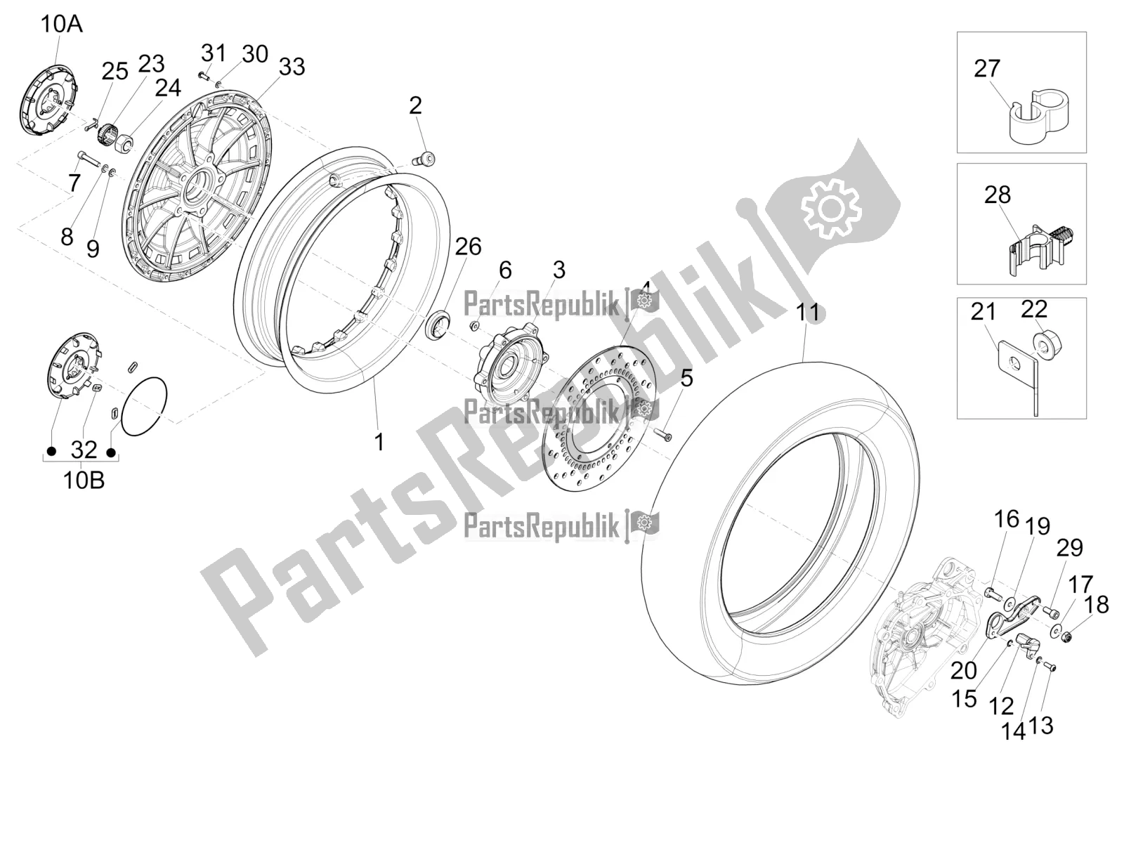 Toutes les pièces pour le Roue Arrière du Vespa 946 150 4 STR / Red 2020