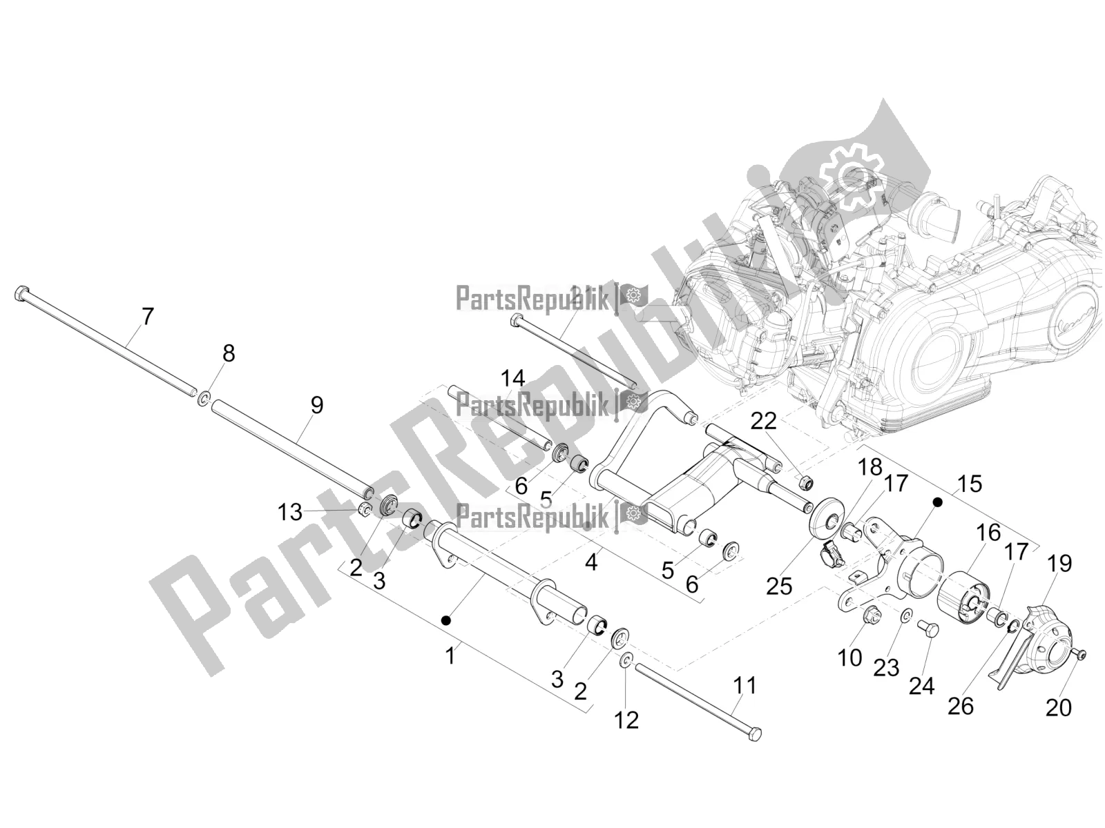 Toutes les pièces pour le Bras Oscillant du Vespa 946 150 4 STR / Red 2020