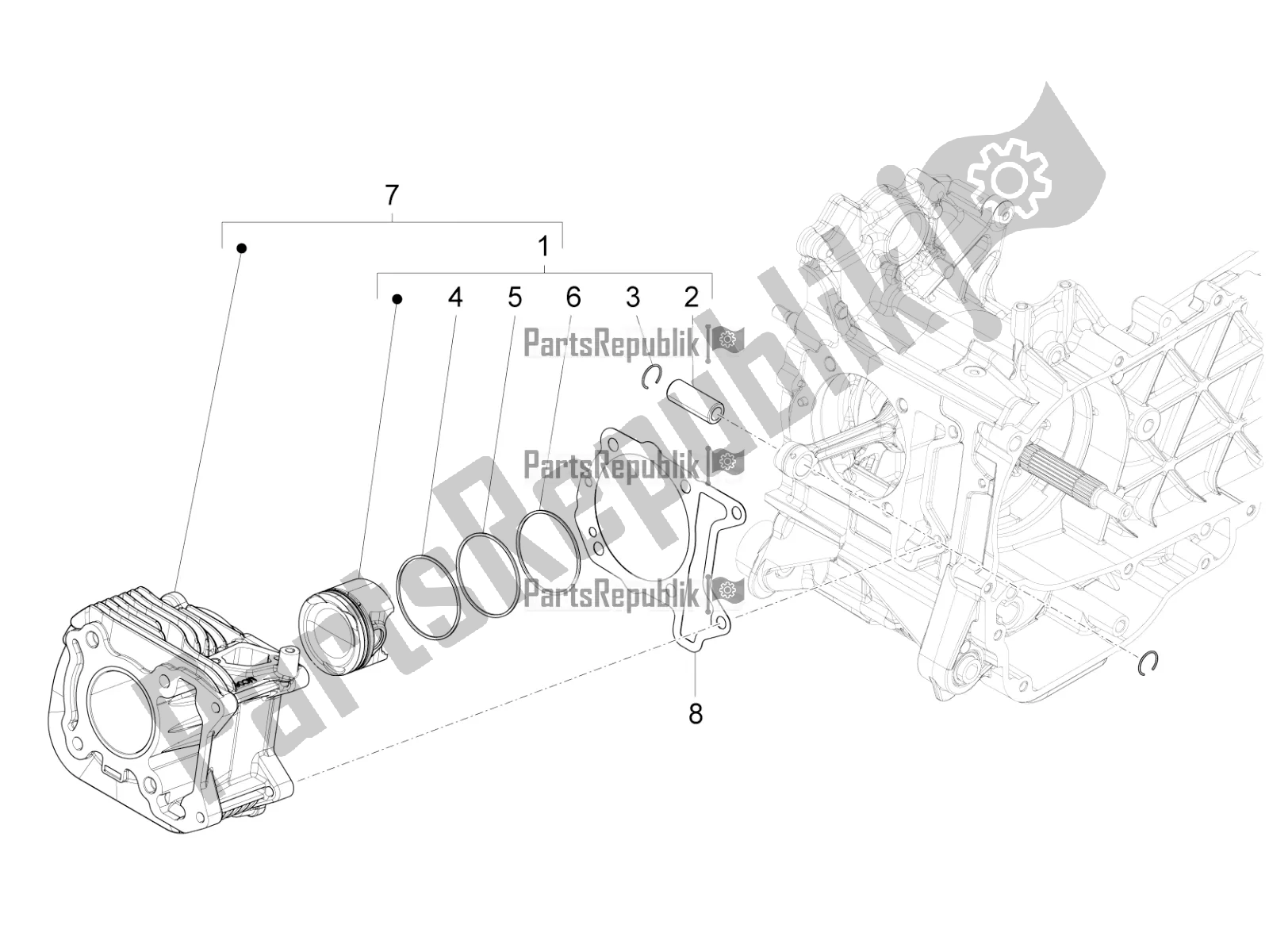 All parts for the Cylinder-piston-wrist Pin Unit of the Vespa 946 150 4 STR / Red 2021