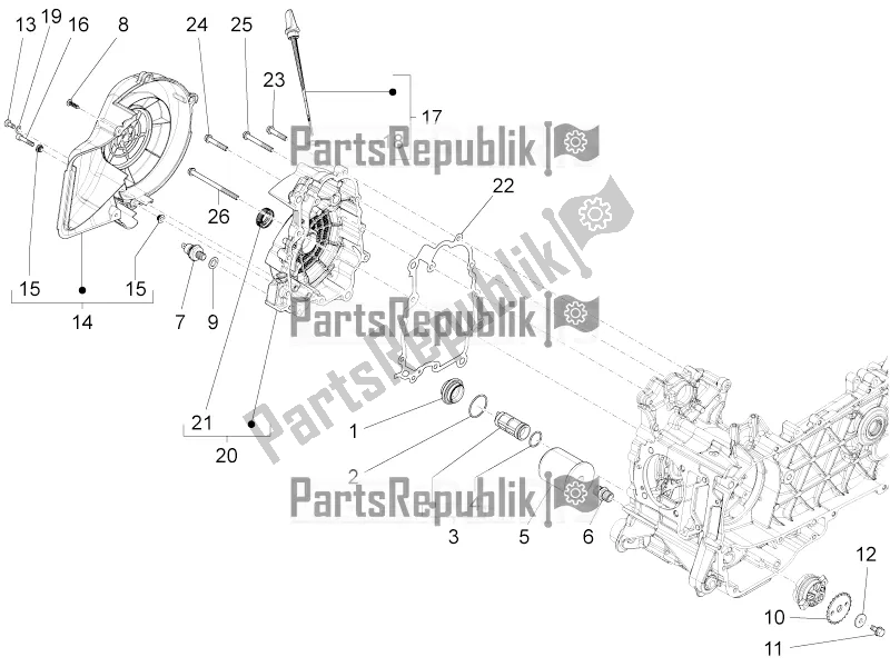 All parts for the Flywheel Magneto Cover - Oil Filter of the Vespa 946 150 4 STR / Red 2021