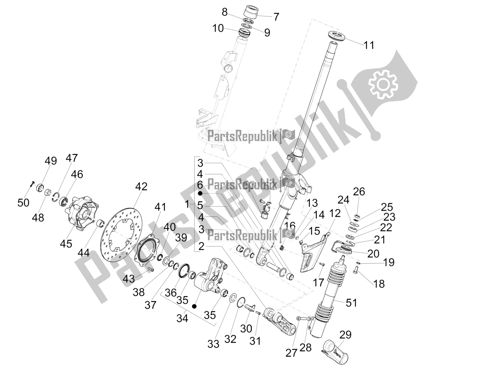 Toutes les pièces pour le Fourche / Tube De Direction - Palier De Direction du Vespa 946 150 4 STR / Red 2021