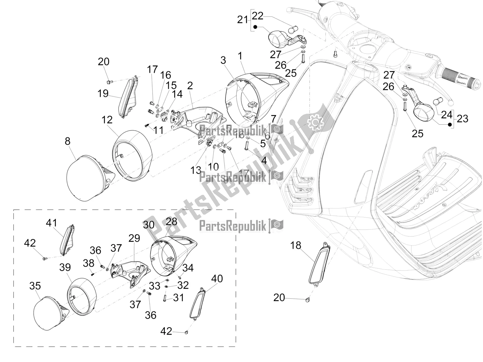 All parts for the Front Headlamps - Turn Signal Lamps of the Vespa 946 150 4 STR / Red 2021